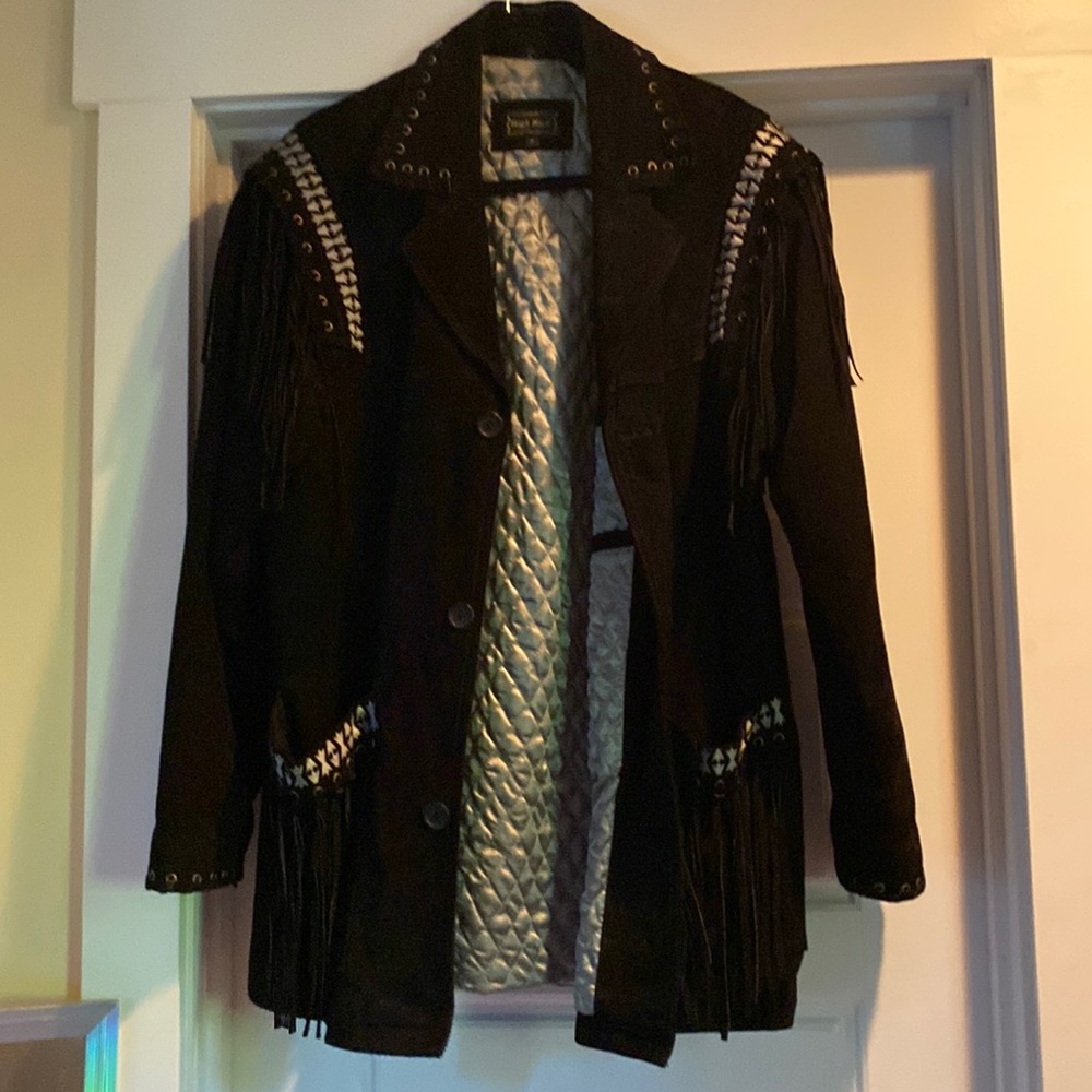 Men’s medium high noon black fringe suede jacket